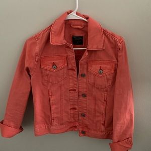Abercrombie and Fitch Cropped Coral Denim Jacket